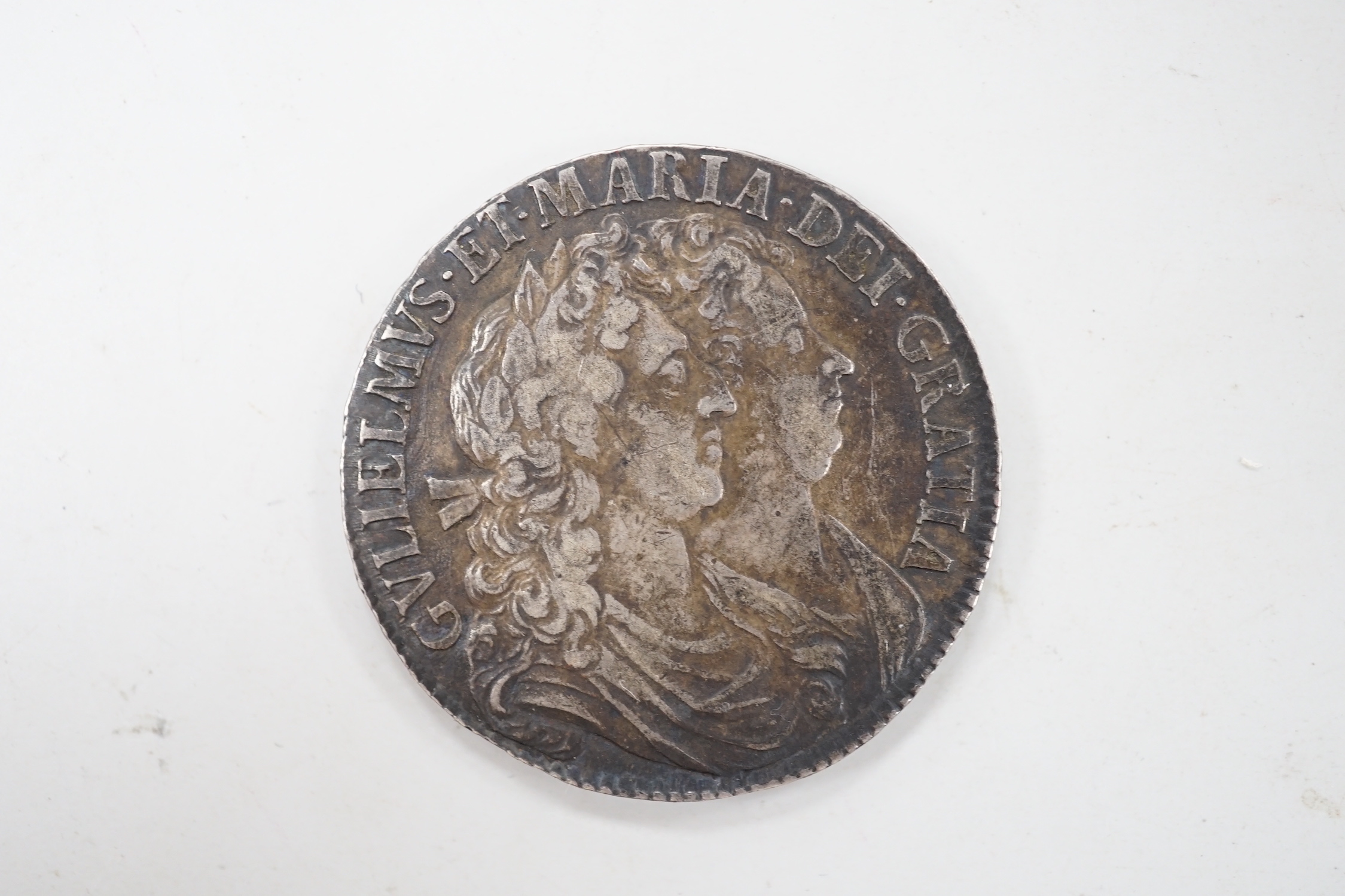 A William and Mary halfcrown, 1689, first reverse (VF)